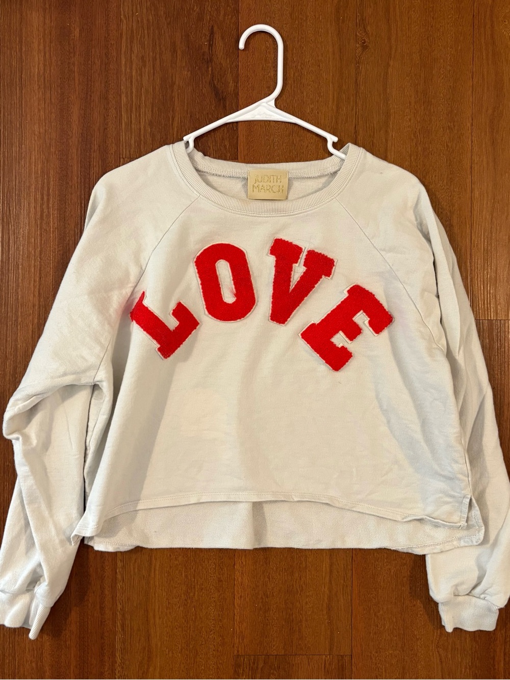 Judith March Cream Crewneck Sweater with Red 'LOVE' Appliqué